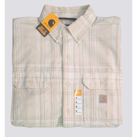 New CARHARTT Loose Fit Midweight Short Sleeve 100% Cotton Plaid Shirt MEDIUM - Picture 2 of 5